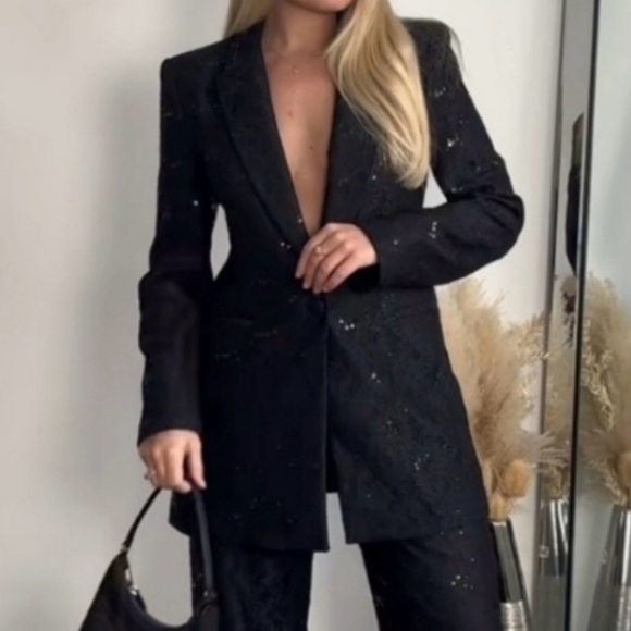 Zara lace sequin black blazer jacket - Picture 2 of 8